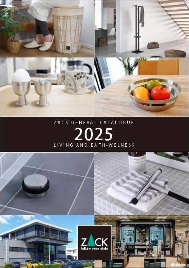 ZACK:総合カタログ2025年度日本語版の表紙と製品写真のコラージュ