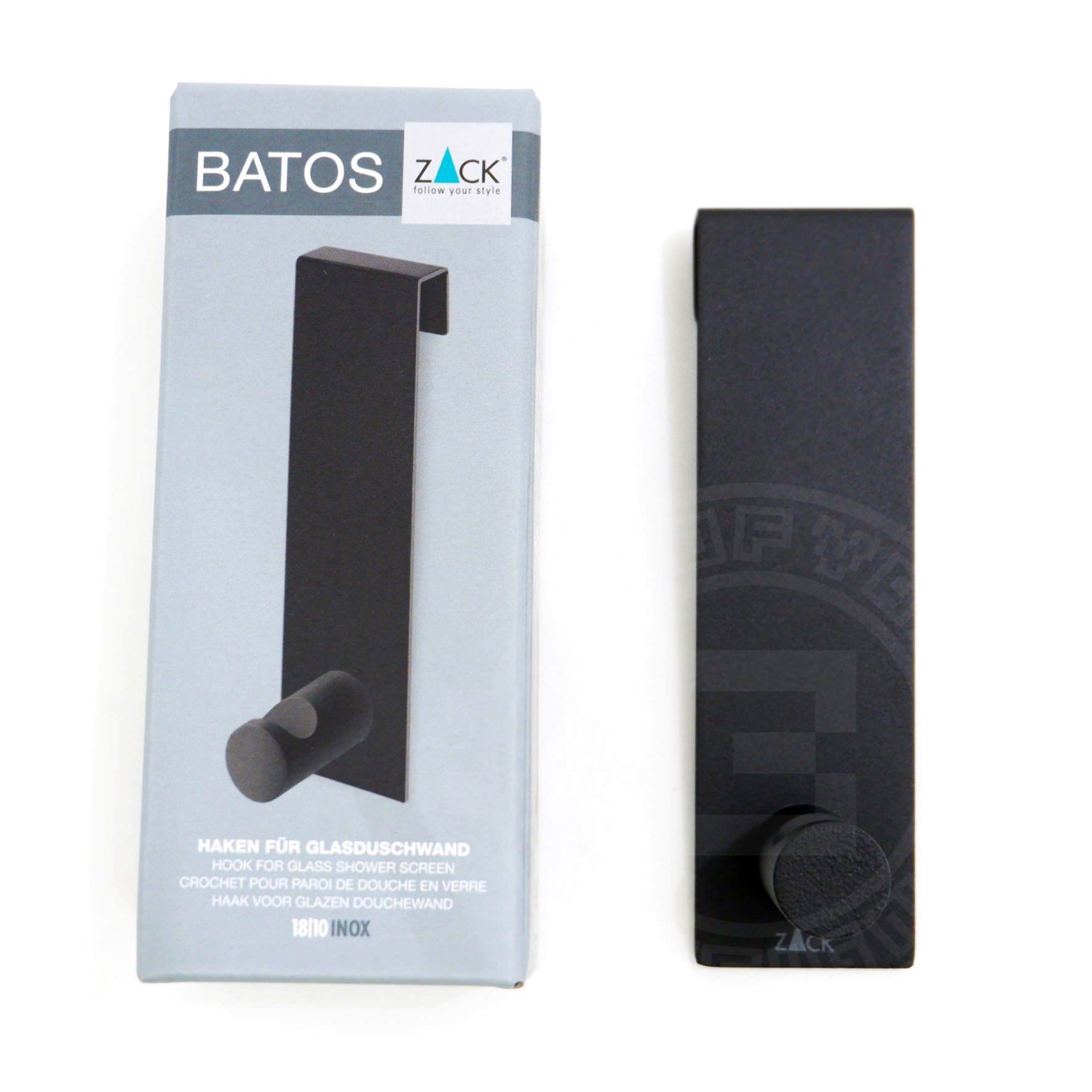 ガラス用シャワーフック|BATOS MB タオル掛け バスタオル掛け 高さ14cm 幅4cm ガラス幅1cm 18/10ステンレス製 マットブラック 40122