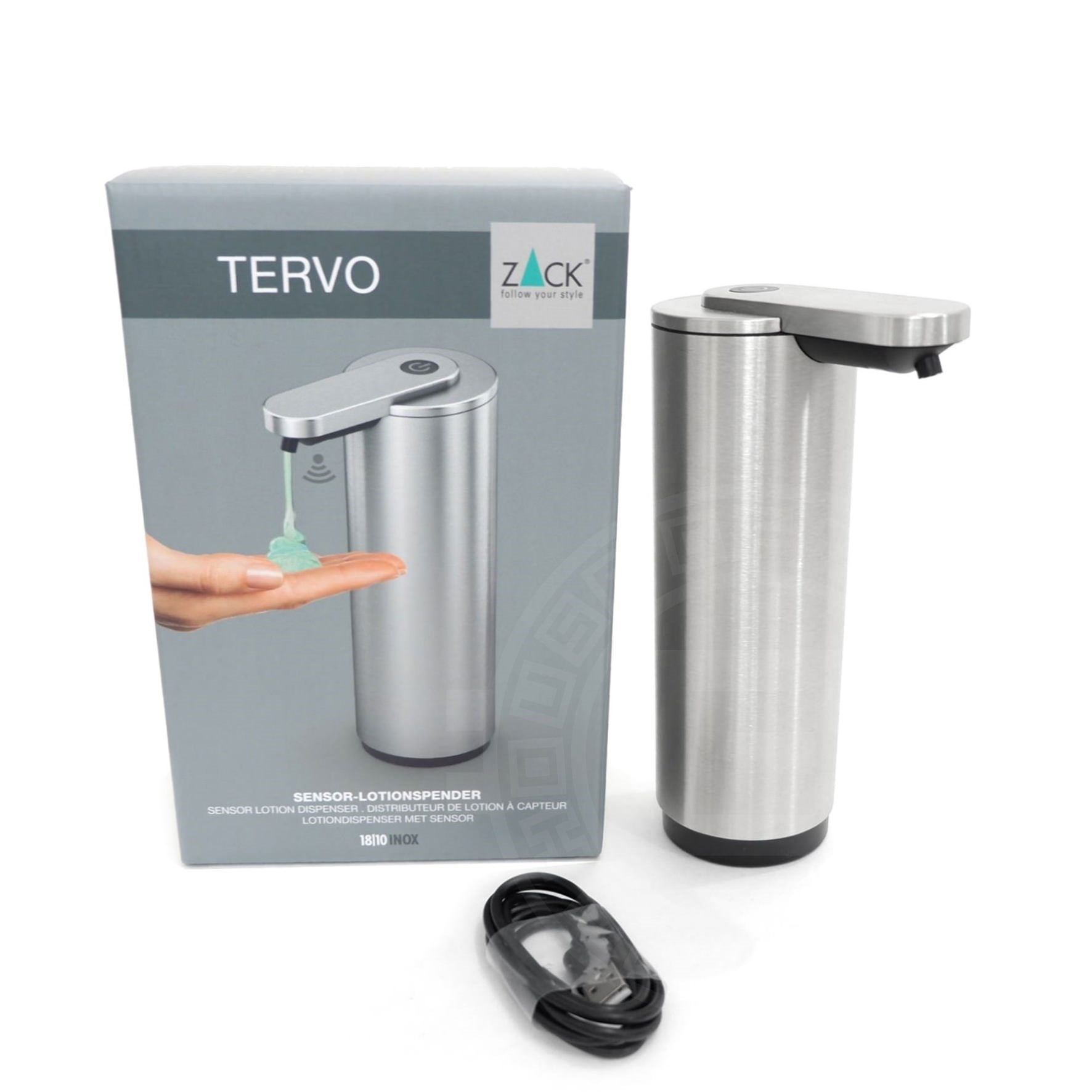 センサーリキッドディスペンサー|TERVO HL 液体ソープディスペンサー 充電式 置き型 高さ18.8cm 直径6.3cm 容量200ml 18/10ステンレス製 ヘアライン仕上げ 40542
