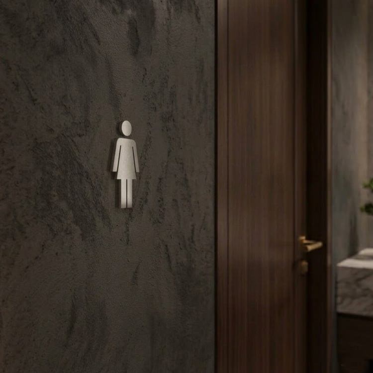 ZACK 50724S トイレマーク:壁面に女性のピクトグラムを取り付けた設置例