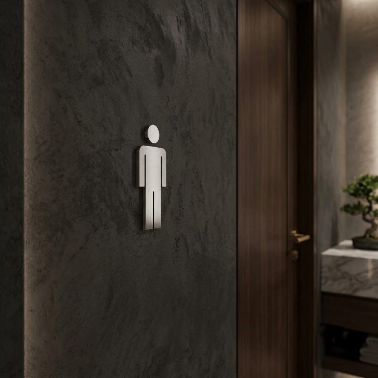 ZACK 50724S トイレマーク:壁面に男性のピクトグラムを取り付けた設置例