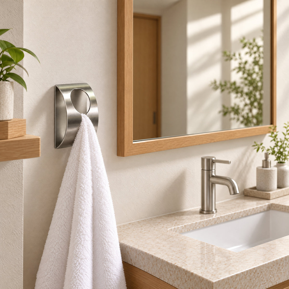Towel Rail | ZACK 40121 GENIO HL Towel Clip, Towel Holder, Self-Adhesive Type, 7.5cm (H) x 5cm (W), 18/10 Stainless Steel, Hairline Finish