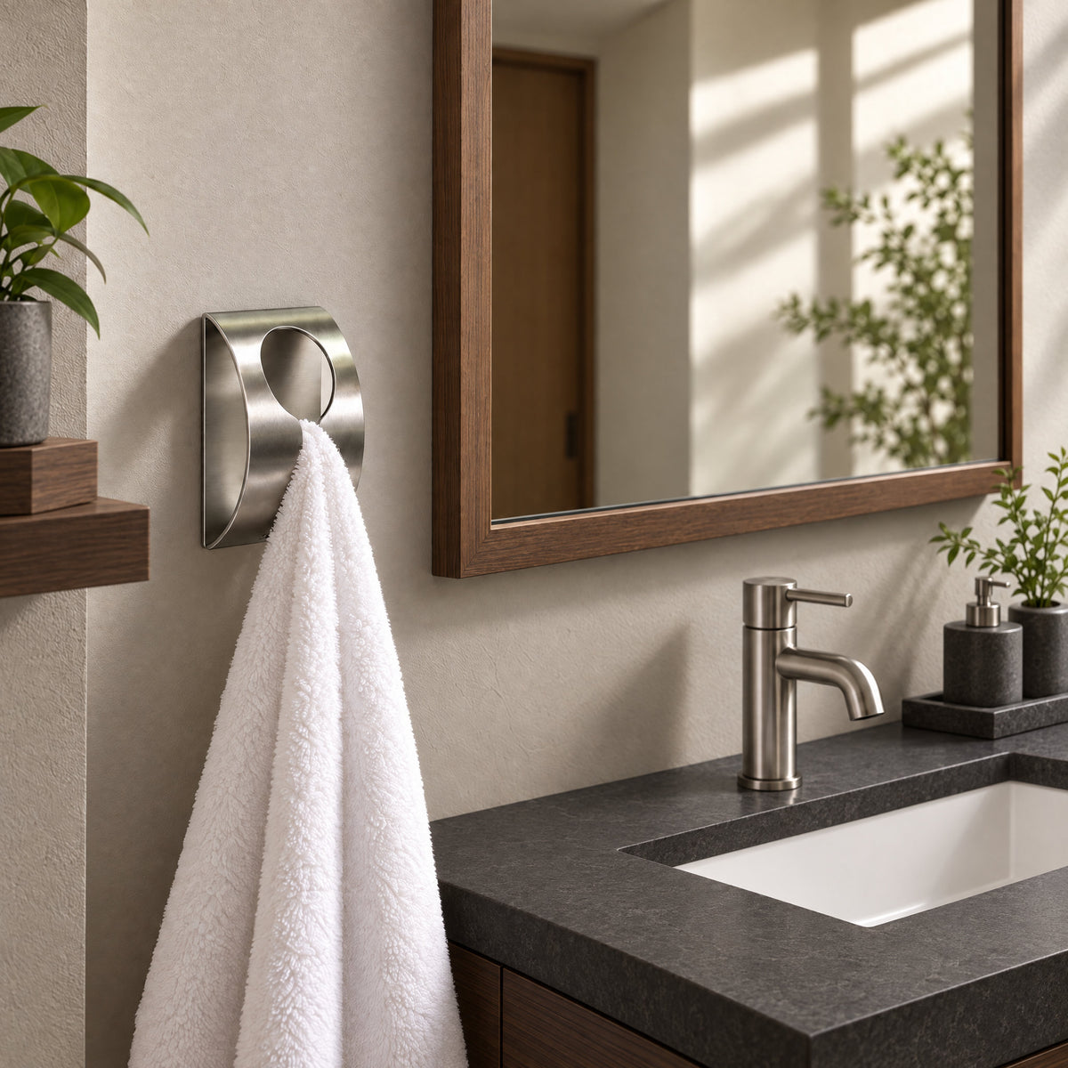 Towel Rail | ZACK 40121 GENIO HL Towel Clip, Towel Holder, Self-Adhesive Type, 7.5cm (H) x 5cm (W), 18/10 Stainless Steel, Hairline Finish