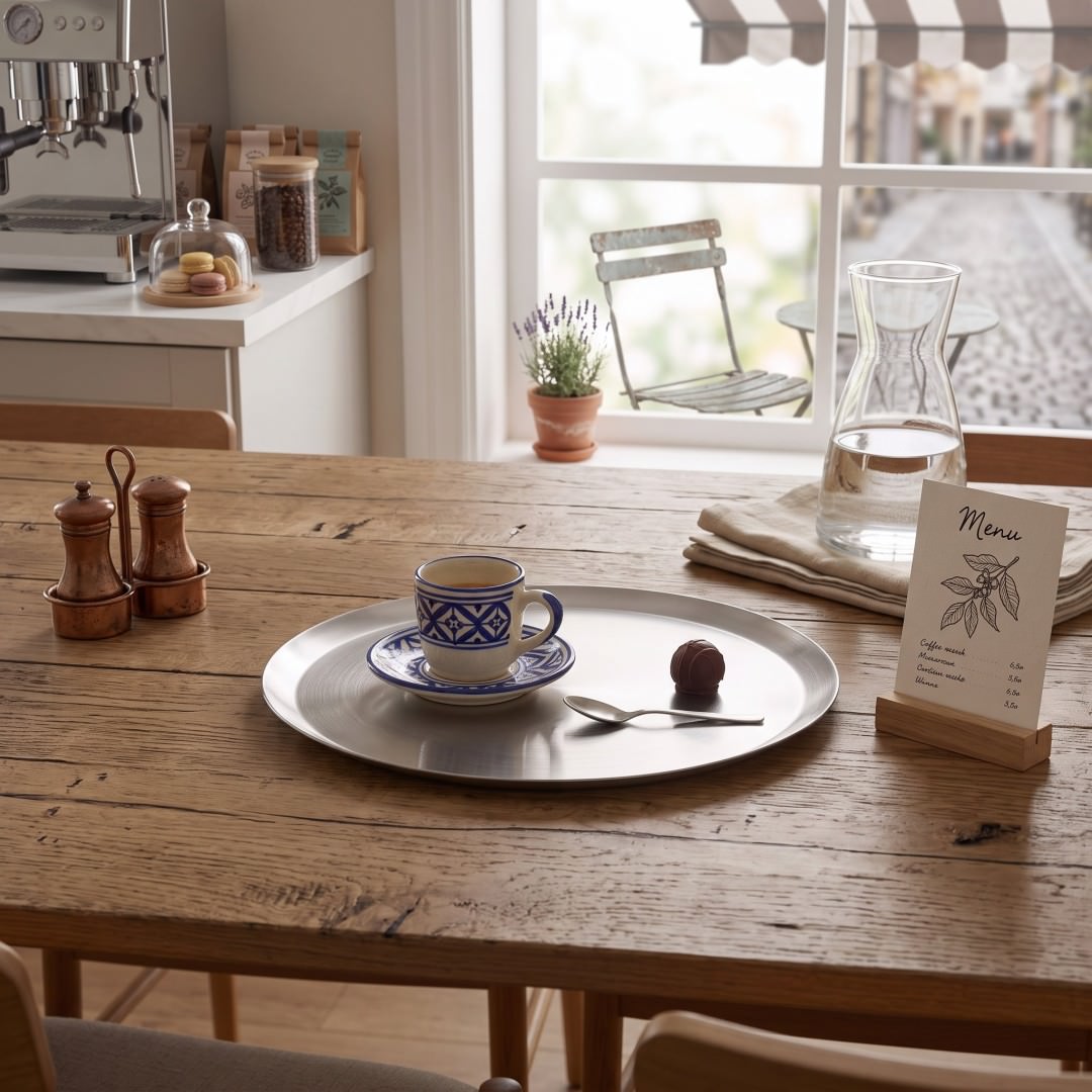 トレイ｜ZACK 20523 ACIO HL ラウンドトレー 直径26cm 高さ1cm 18/10ステンレス製 ヘアライン仕上げ