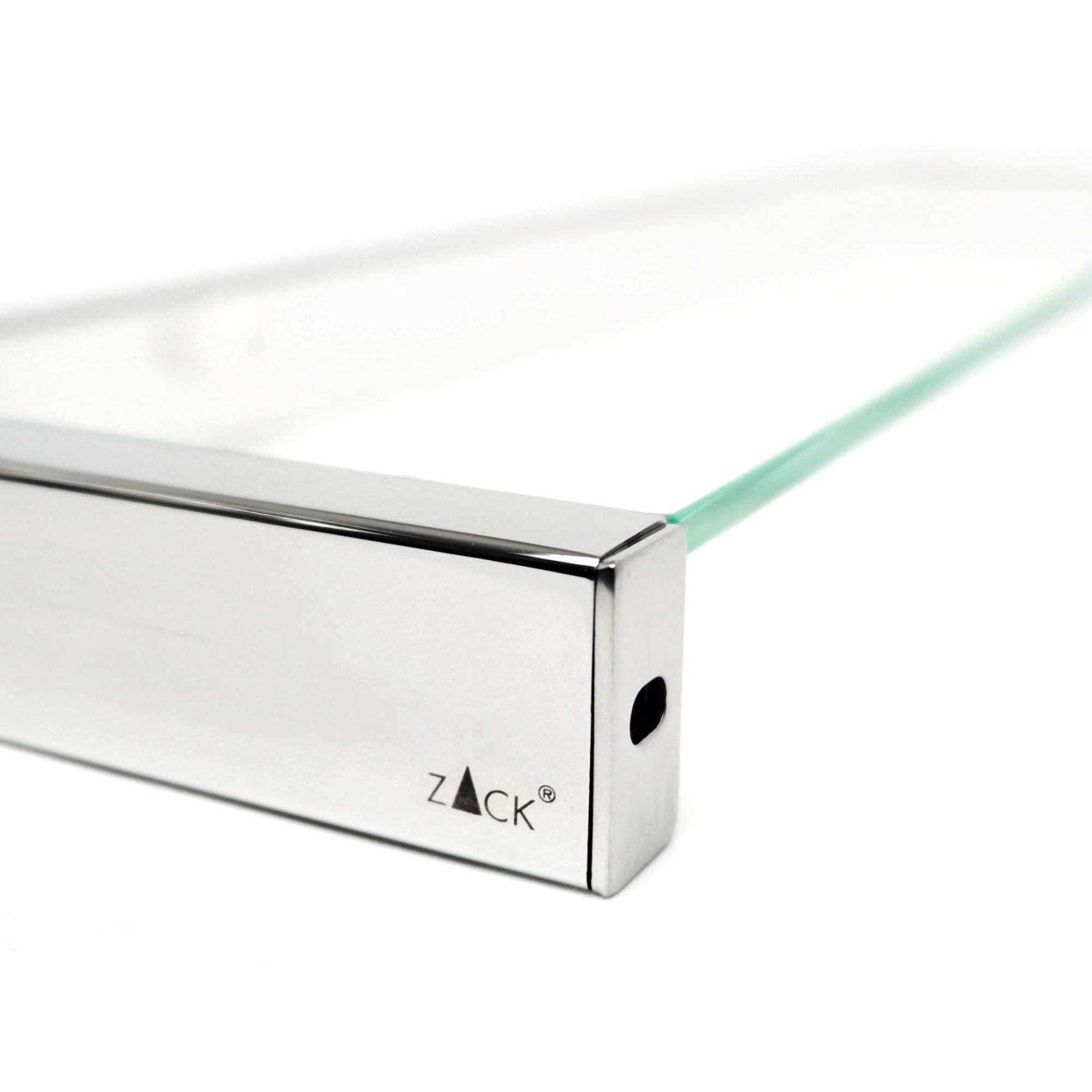 バスルームシェルフ｜ZACK 40029 LINEA MP ガラスシェルフ 洗面収納 壁設置型 幅46.5cm 奥行き13.2cm 高さ3cm ガラス板の厚み0.5cm 18/10ステンレス製 ミラーポリッシュ仕上げ H1 06