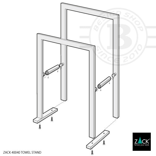 タオル掛け｜LINEA MP タオルラック ダブルタオルスタンド 高さ80(70)cm 幅60cm 奥行き22cm 18/10ステンレス製 ミラーポリッシュ仕上げ 40040