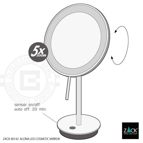 LED付 メイクアップミラー｜ALONA MB 卓上コスメティックミラー 18/10ステンレス製 マットブラック 40142 -