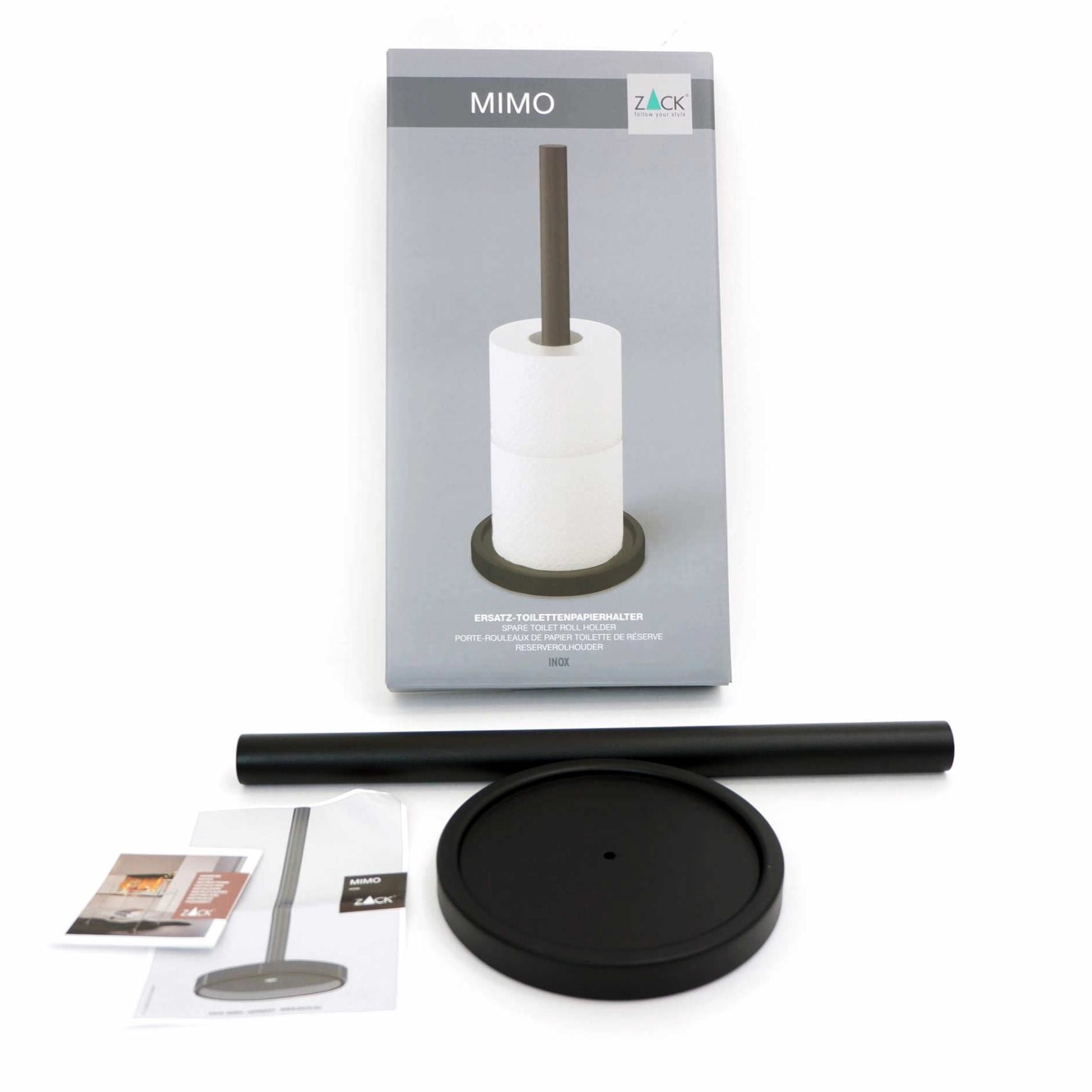 スペアトイレットペーパーホルダー｜MIMO MB ペーパーストッカー ペーパースタンド 高さ37cm ベース直径15cm 18/10ステンレス製 マットブラック 40286