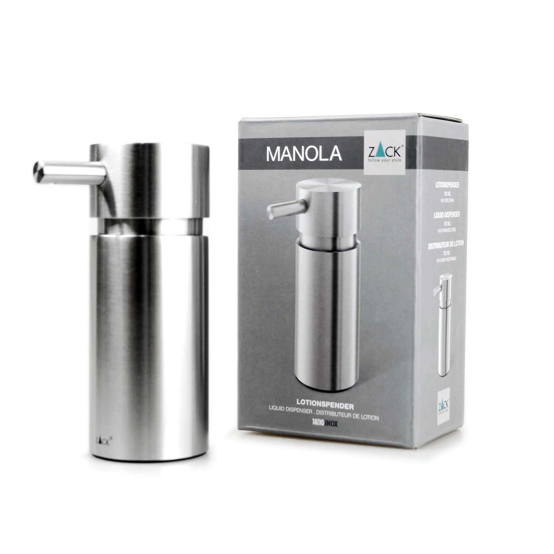 リキッドディスペンサー｜MANOLA HL 液体用ソープ リキッドソープ 置き型タイプ 高さ12.5cm 直径5cm 130ml 18/10ステンレス製 ヘアライン仕上げ 40310