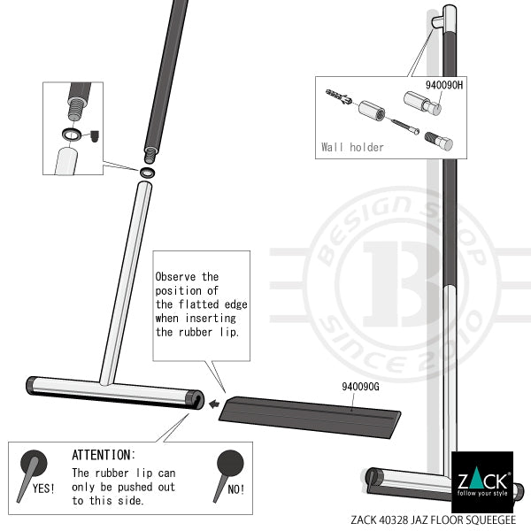 フロアスクイージーL｜JAZ HL フロア用水取りワイパー 水切りワイパー 玄関用スクージー 長さ120cm 幅32cm 18/10ステンレス製 ヘアライン仕上げ 40328