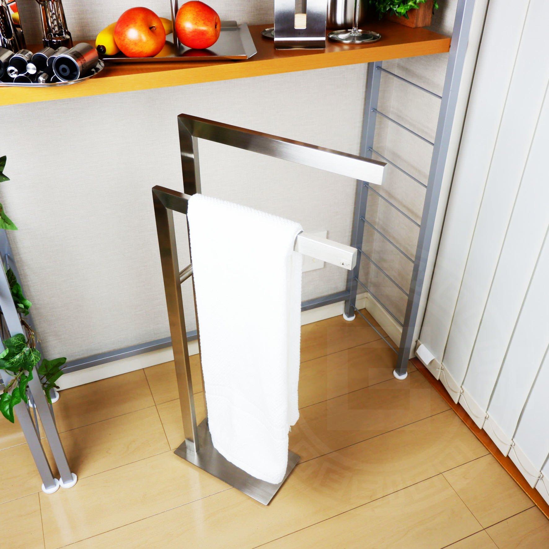 タオル掛け｜LINEA HL タオルスタンド タオルラック ダブルタオルスタンド 高さ80(70)cm バー長さ38.5cm 奥行き15cm 18/10ステンレス製 ヘアライン仕上げ 40377