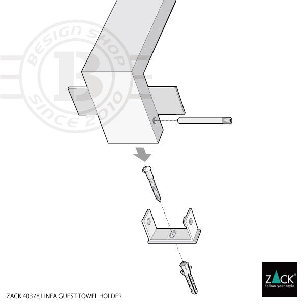 タオル掛け｜ZACK 40378 LINEA HL タオルホルダー タオルストッカー 壁設置タイプ 高さ40cm 幅8cm 奥行き7cm 18/10ステンレス製 ヘアライン仕上げ 17