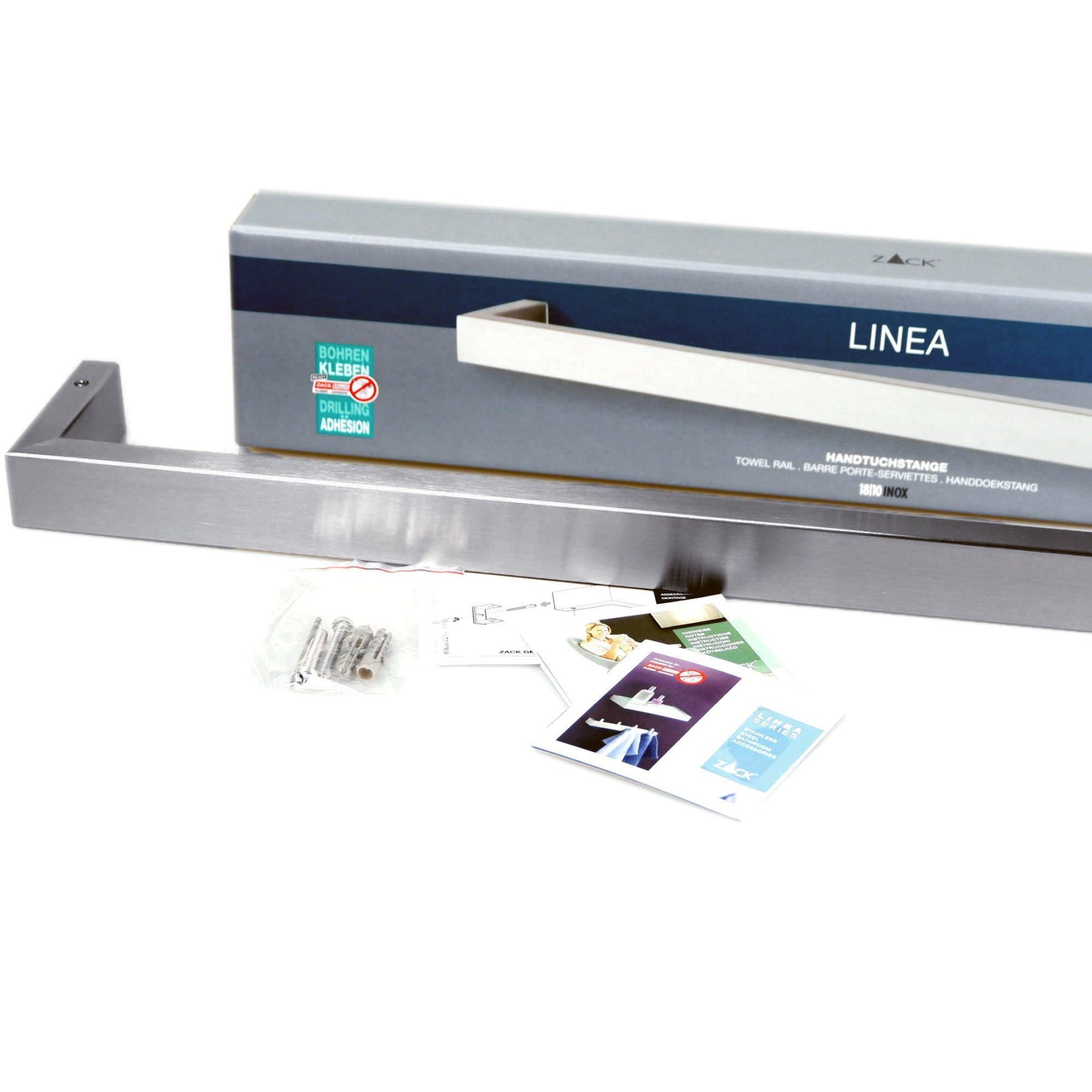 タオル掛け｜LINEA HL タオルレール タオルホルダー タオルハンガー 壁設置 長さ46.5cm 高さ3cm 幅7.7cm 18/10ステンレス製 ヘアライン仕上げ 40387