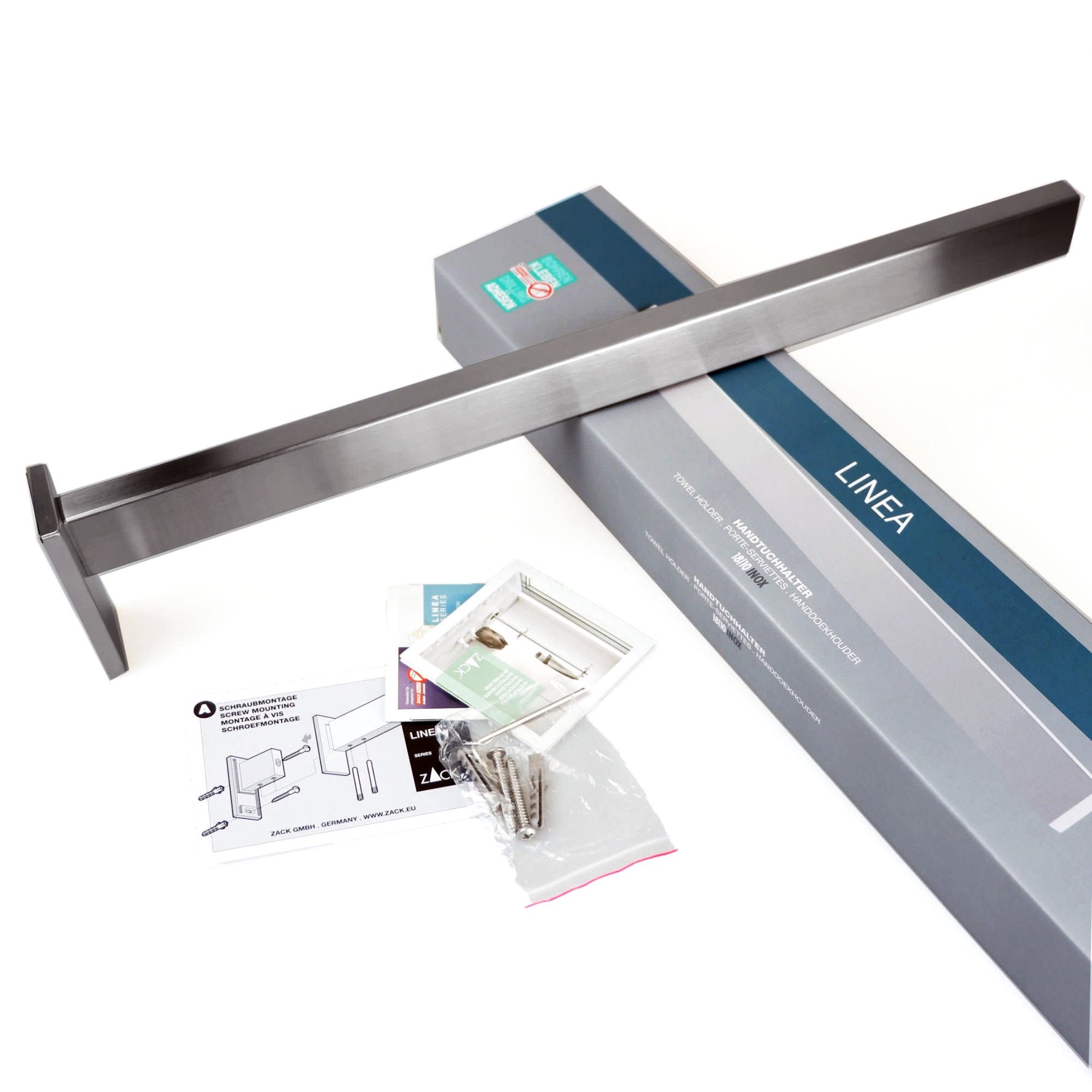 タオル掛け｜LINEA HL ダブルタオルホルダー タオルレール タオルハンガー 壁設置 長さ42.2cm 高さ8cm 幅10cm 18/10ステンレス製 ヘアライン仕上げ 40398