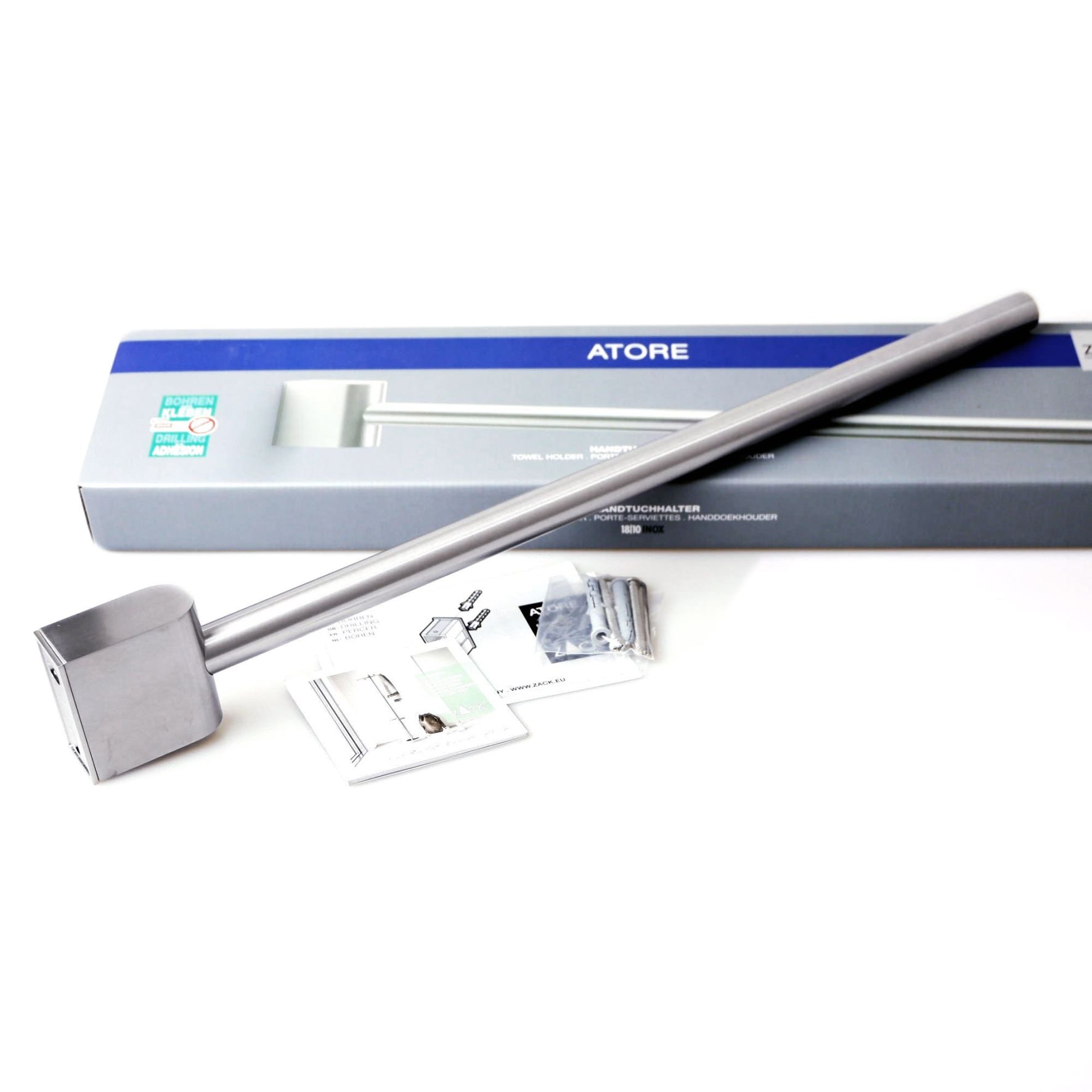 タオル掛け｜ATORE HL タオルホルダー タオルレール タオルハンガー 壁設置 幅2.9cm 高さ5.3cm 長さ45.4cm 18/10ステンレス製 ヘアライン仕上げ 40427