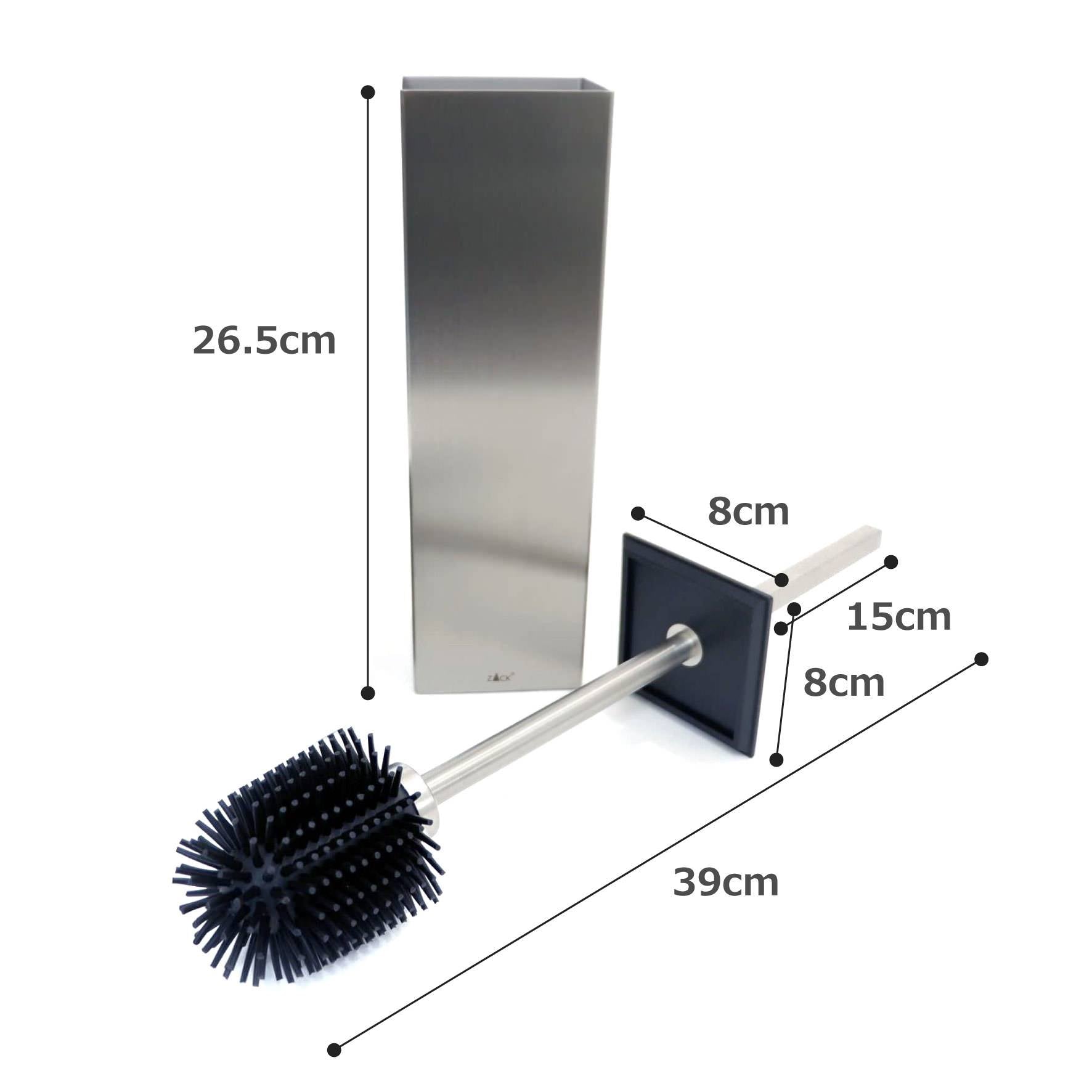 トイレブラシ｜CARVO HL 床置きタイプ トイレ掃除 長さ41.7cm ケース幅8cm ケース奥行き8cm 18/10ステンレス製 ヘアライン仕上げ 40489