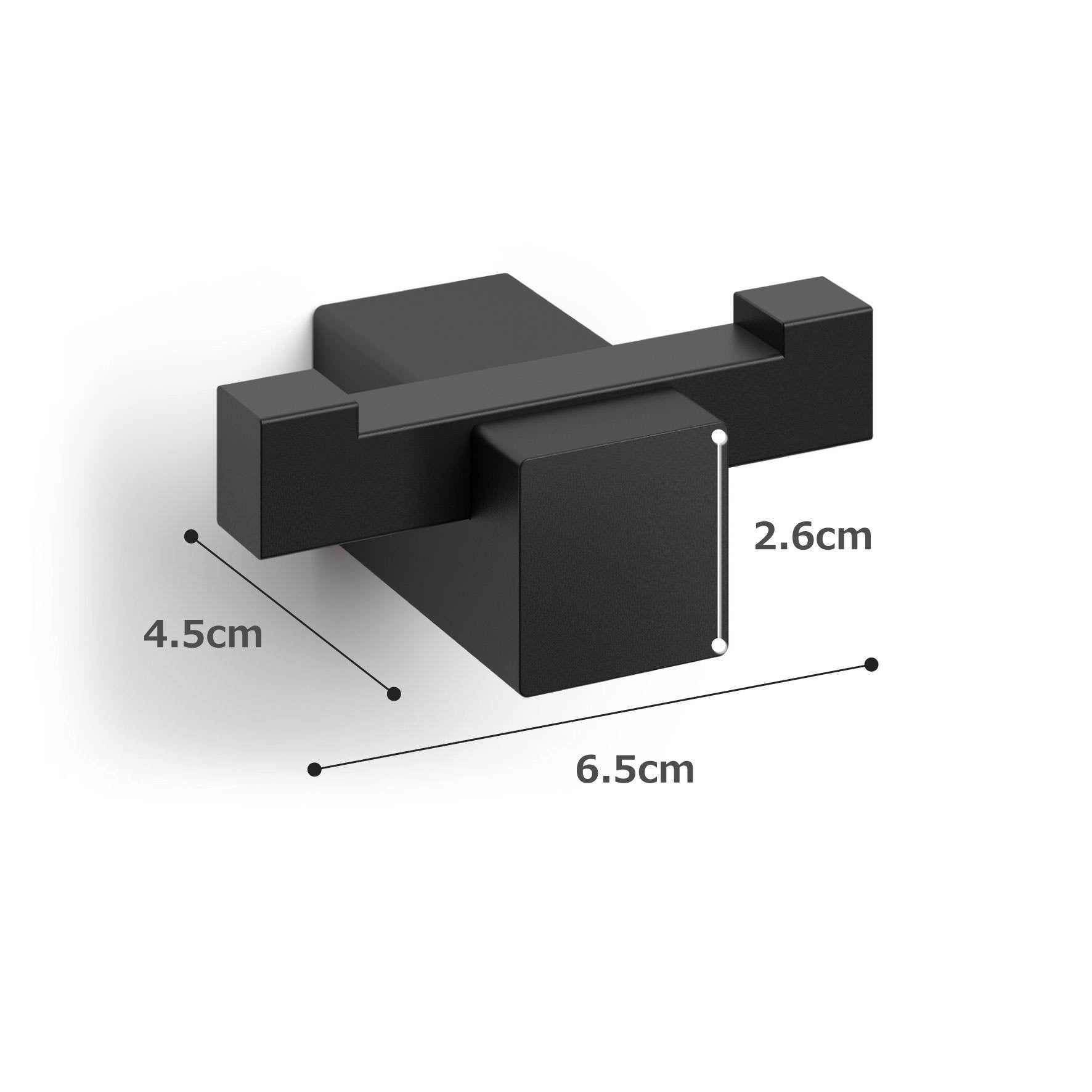 タオル掛け｜CARVO MB ダブルタオルフック ダブルフック 2枚掛け 壁設置タイプ 高さ2.6cm 奥行き4.5cm 幅6.5cm 18/10ステンレス製 マットブラック 40504