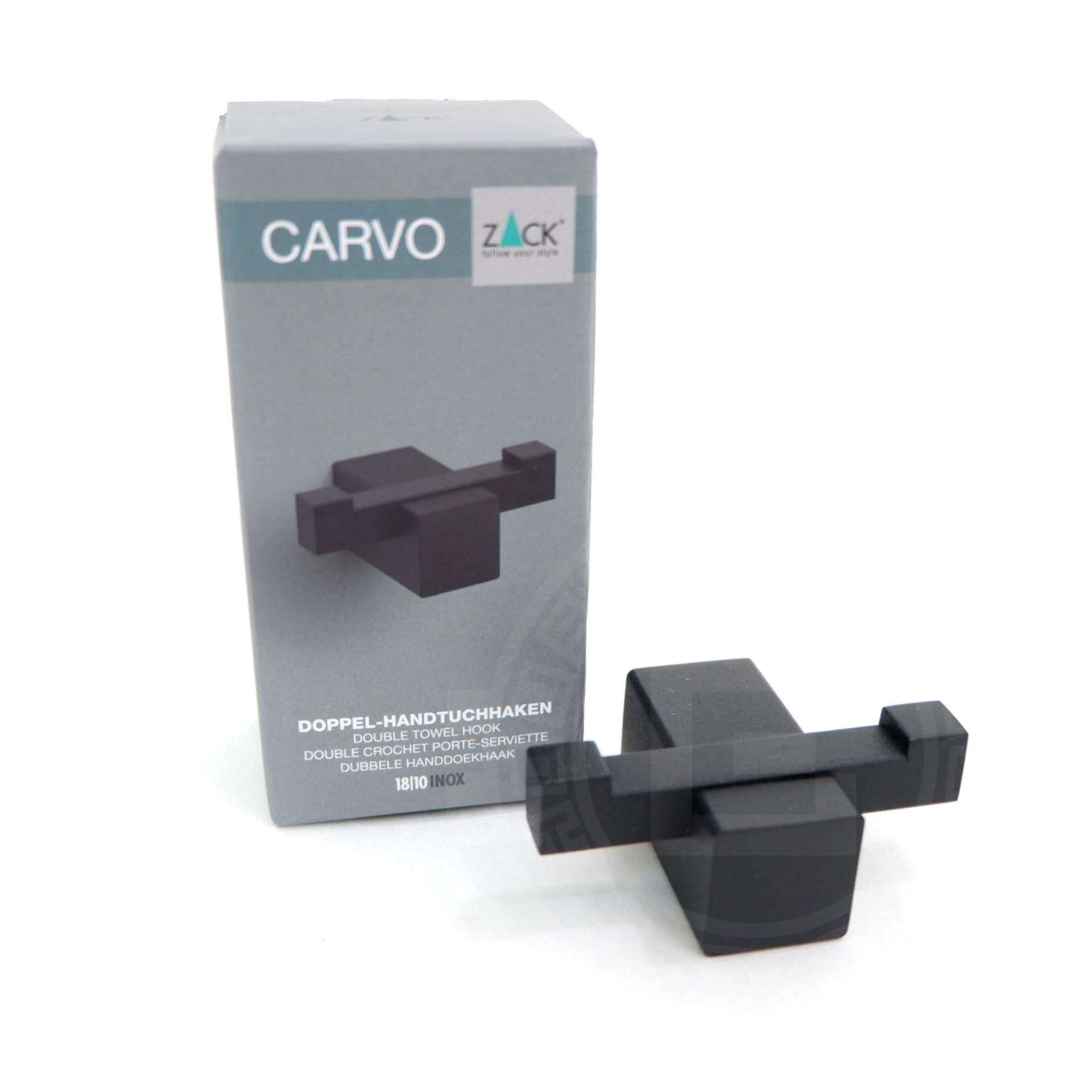 タオル掛け｜CARVO MB ダブルタオルフック ダブルフック 2枚掛け 壁設置タイプ 高さ2.6cm 奥行き4.5cm 幅6.5cm 18/10ステンレス製 マットブラック 40504