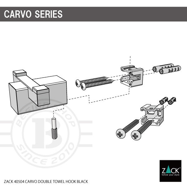 タオル掛け｜CARVO MB ダブルタオルフック ダブルフック 2枚掛け 壁設置タイプ 高さ2.6cm 奥行き4.5cm 幅6.5cm 18/10ステンレス製 マットブラック 40504