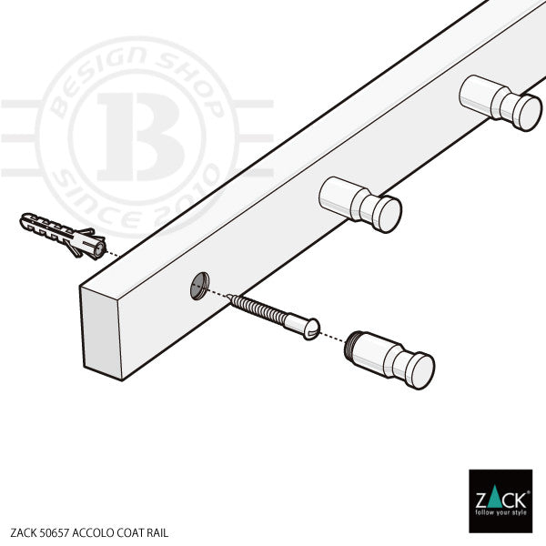コートラック｜ACCOLO HL コートフック ハンガー掛け コート用フック 4本フック 長さ40cm 高さ3cm 厚み1.5cm フック長さ3cm 18/10ステンレス製 ヘアライン仕上げ 50657