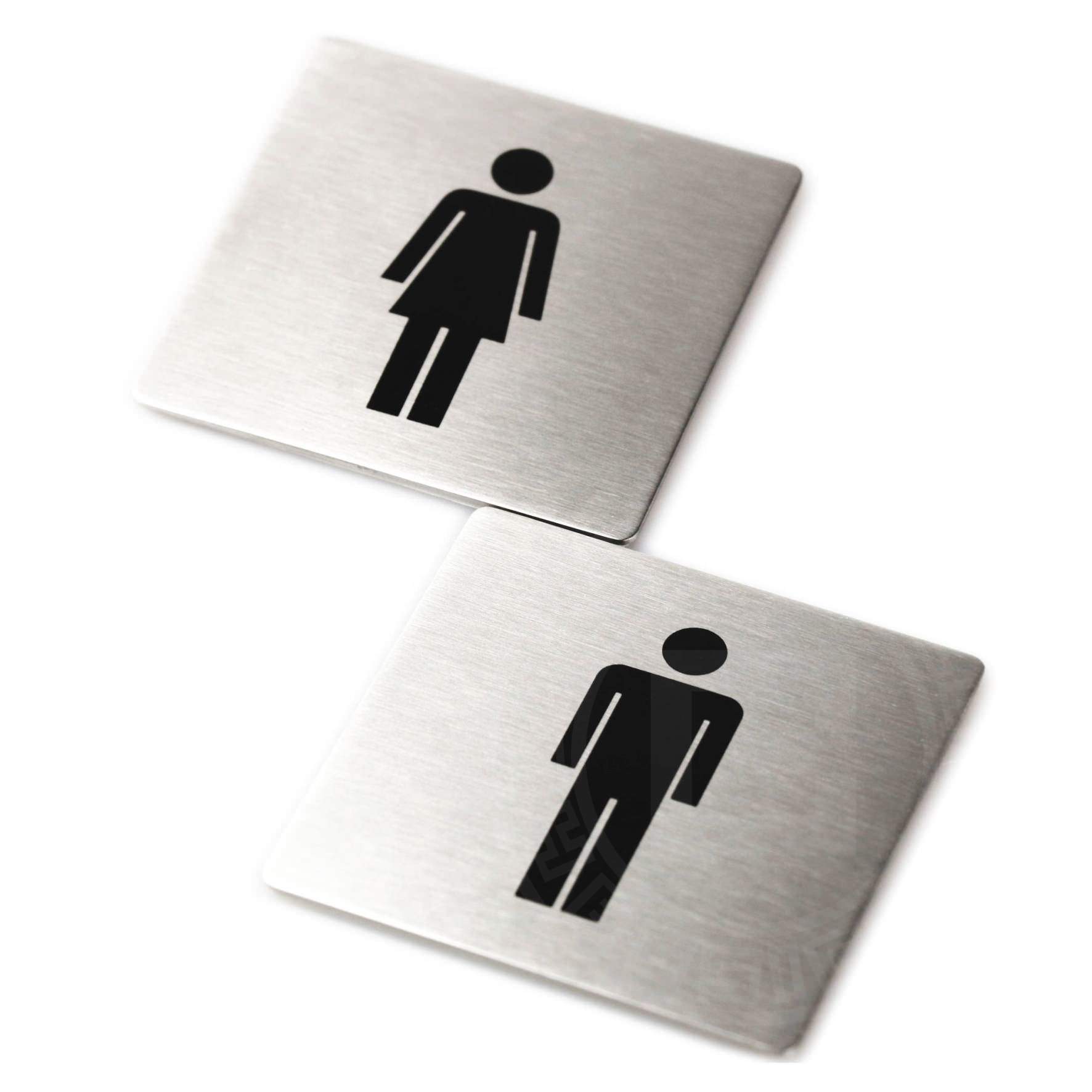 ピクトグラム｜INDICI HL ドアプレート サインステッカー ドアシンボル トイレ表示 シール接着 縦8cm 横8cm 18/10ステンレス製 ヘアライン仕上げ 50714