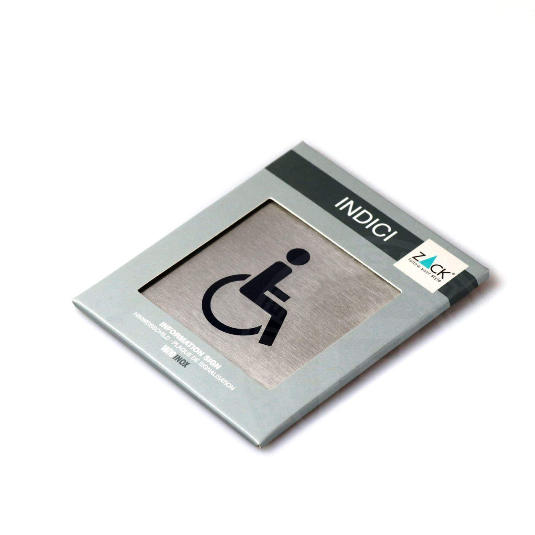 ピクトグラム｜INDICI HL ドアプレート  サインステッカー ドアシンボル 車椅子表示 シール接着 縦8cm 横8cm 18/10ステンレス製 ヘアライン仕上げ 50725