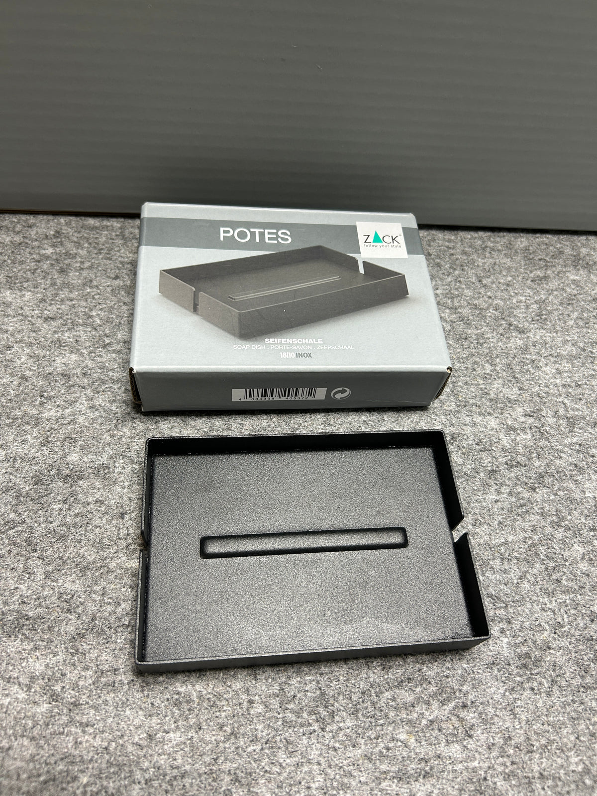 [SAMPLE] ソープディッシュ｜ZACK 40537 POTES MB ソープトレー 石鹸置き 幅12.5cm 奥行き8.5cm 高さ2cm 18/10ステンレス製 マットブラック