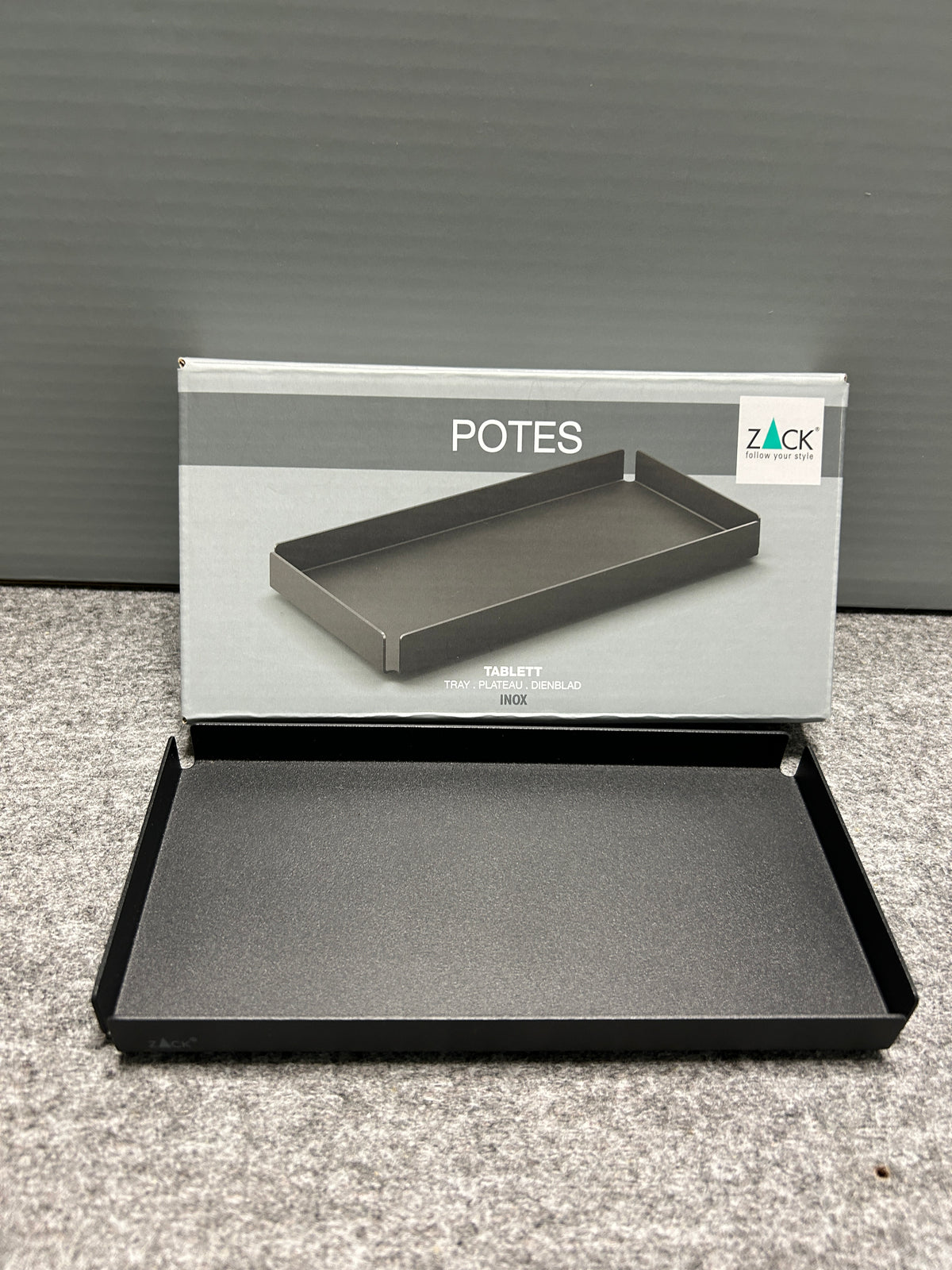 [SAMPLE] トレイS｜ZACK 40539 POTES MB 小物入れ コスメケース 洗面収納 幅20cm 高さ2cm 奥行き10cm 18/10ステンレス製 マットブラック H2-38 [在庫あり]
