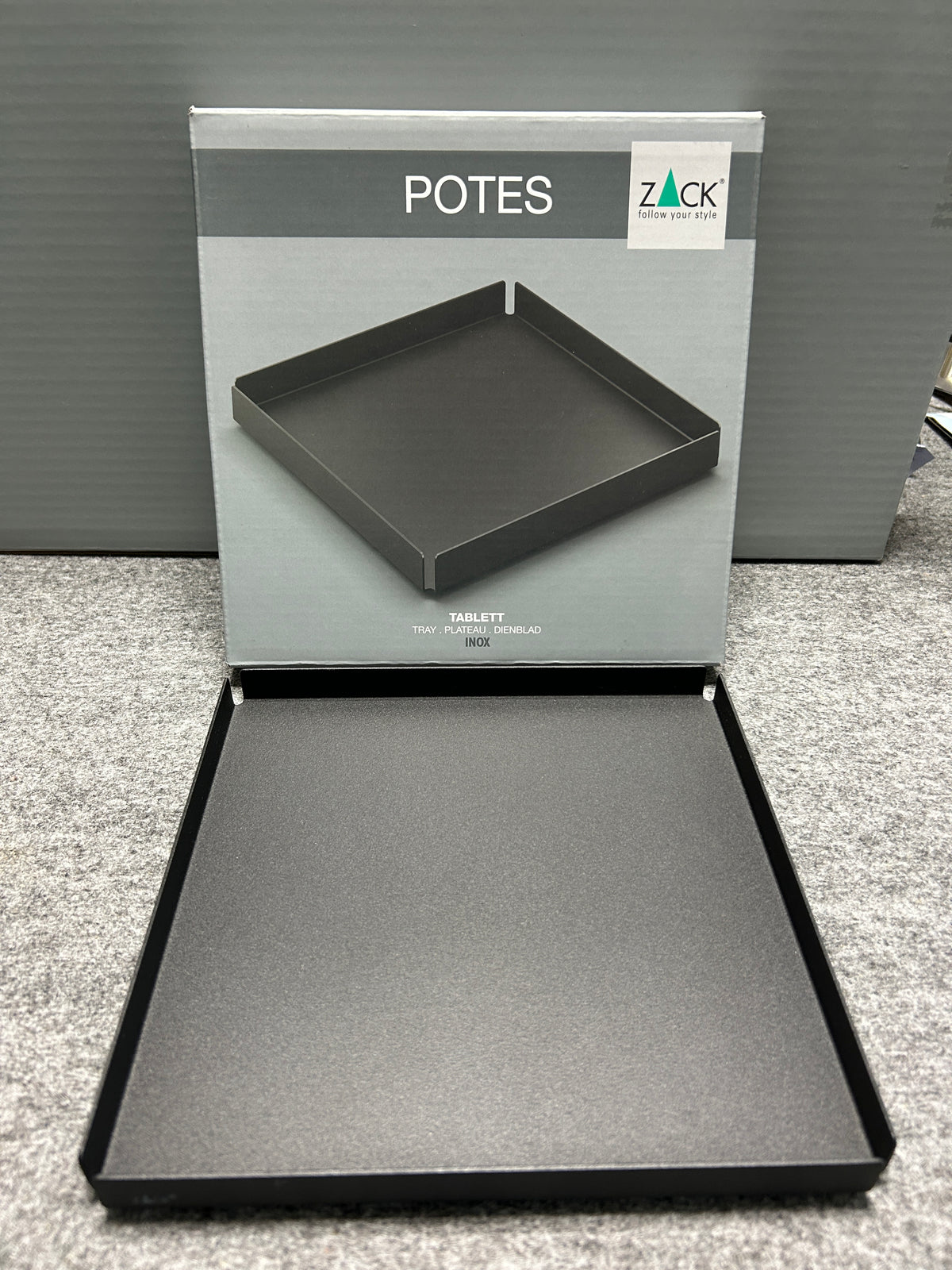 [SAMPLE] トレイL｜ZACK 40538 POTES MB 小物入れ コスメケース 洗面収納 幅20cm 高さ2cm 奥行き20cm 18/10ステンレス製 マットブラック [在庫あり]