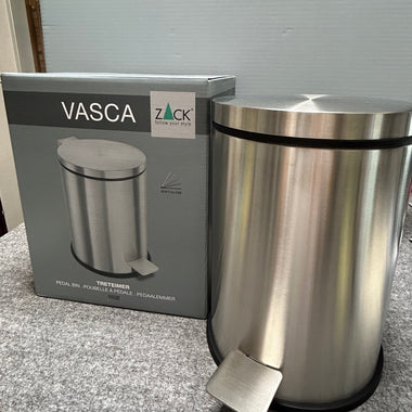 [SAMPLE] ペダルビン｜ZACK 40300 VASCA HL ペーパーバスケット 蓋付きゴミ箱 高さ26cm 直径19cm 容量3L 18/10ステンレス製 ヘアライン仕上げ（個体1・40300Y1）