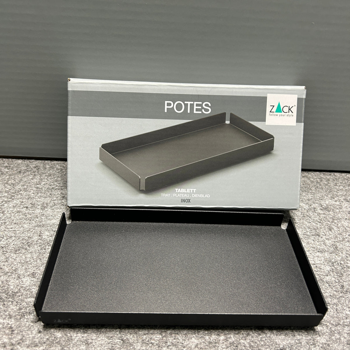 [SAMPLE] トレイS｜ZACK 40539 POTES MB 小物入れ コスメケース 洗面収納 幅20cm 高さ2cm 奥行き10cm 18/10ステンレス製 マットブラック H2-38 [在庫あり]