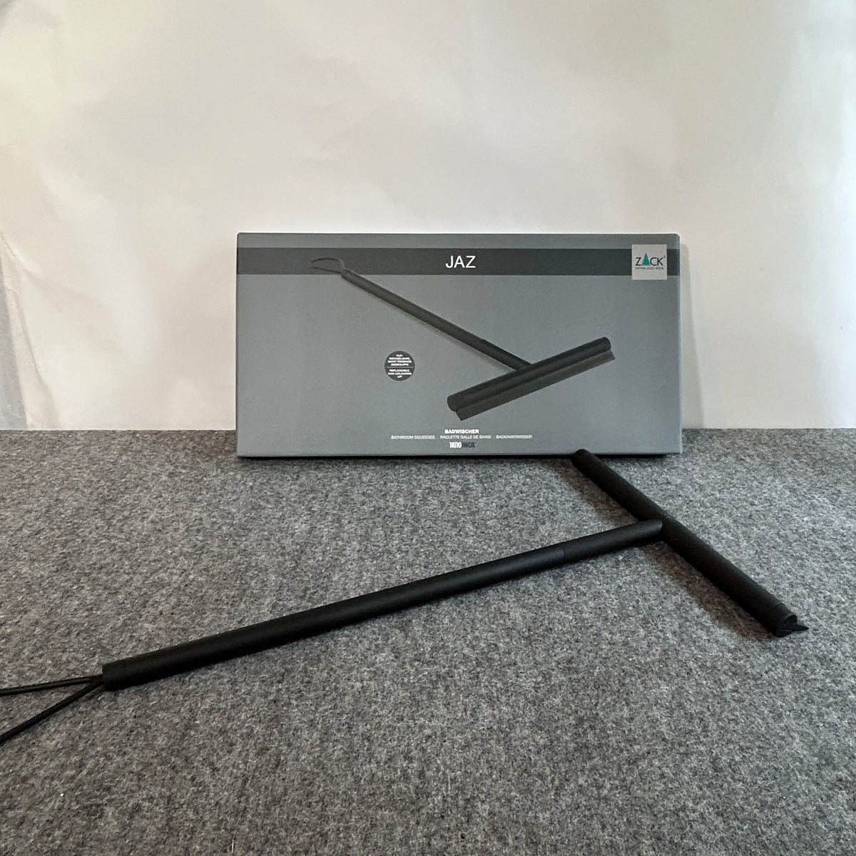 [SAMPLE] バスルームスクイージーL｜ZACK 40547 JAZ MB 水切りワイパー 浴室スクイージー 長さ43.5cm 幅24cm 18/10ステンレス製 マットブラック H1 [在庫あり]