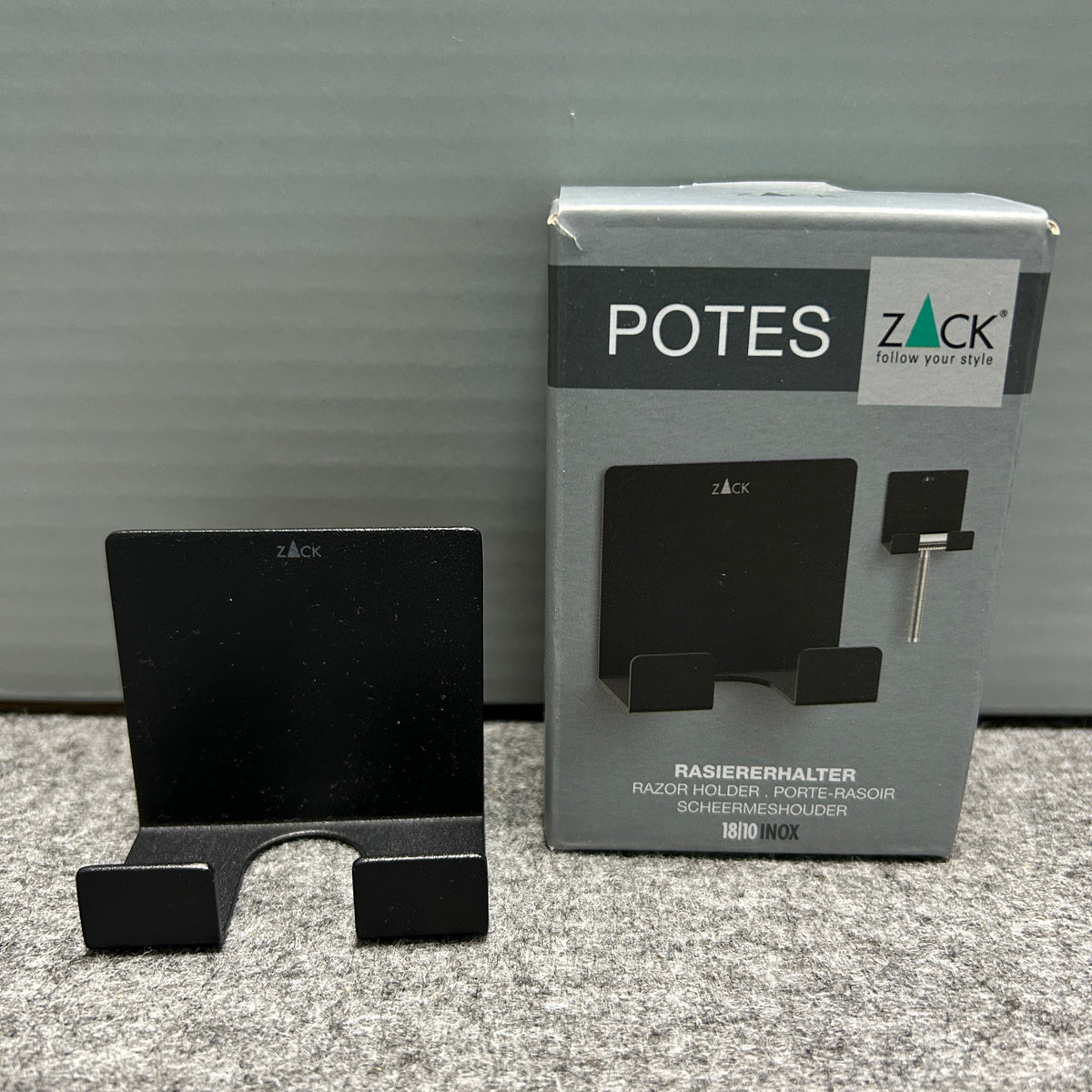 [SAMPLE] レイザーホルダー｜ZACK 40604 POTES MB ひげそり 洗面収納 接着シールタイプ 高さ5.5cm 幅6cm 18/10ステンレス製 マットブラック