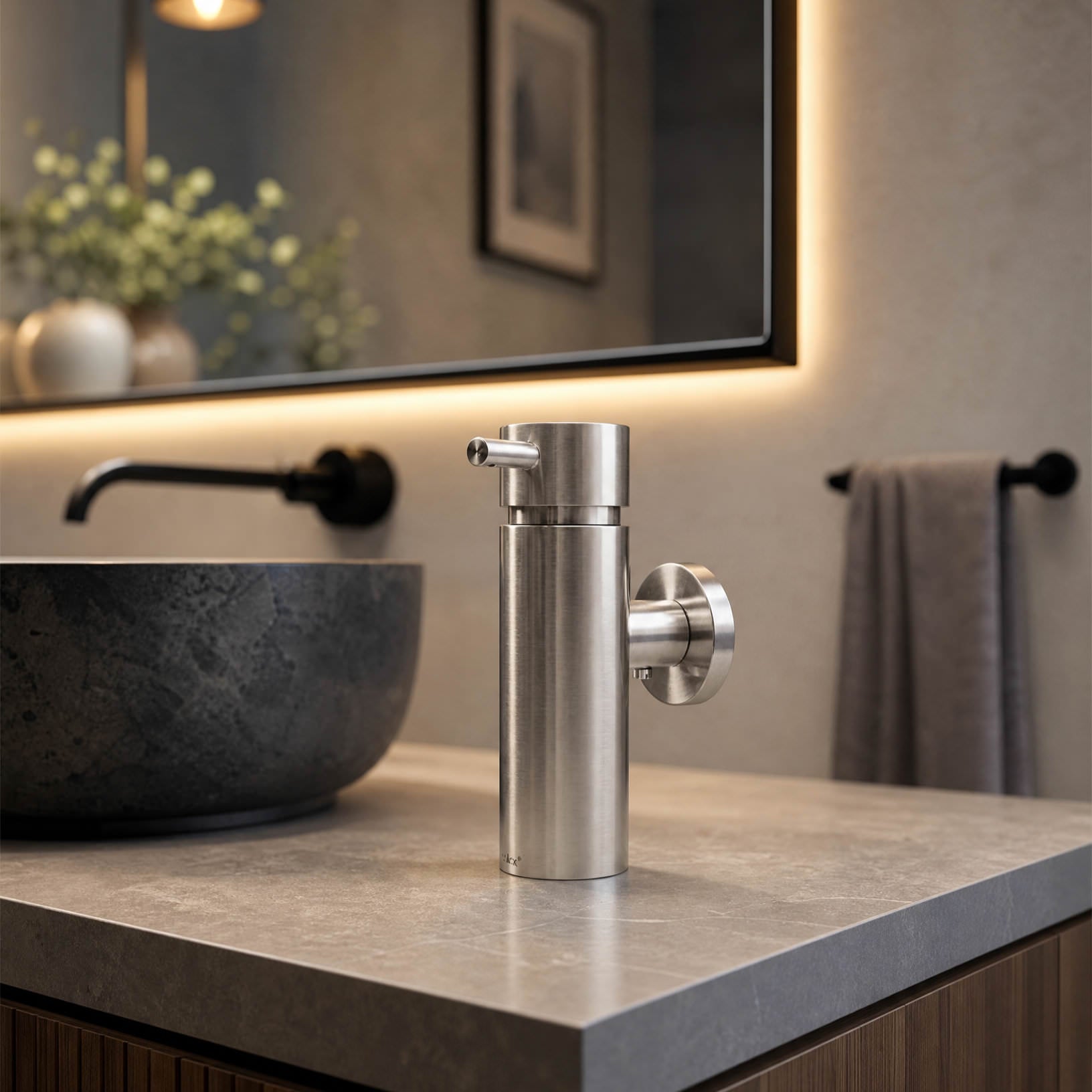 Liquid Dispenser | ZACK 40309 MANOLA HL Liquid Soap Dispenser, Wall-Mounted, Height 16.5cm, Diameter 5cm, 175ml, 18/10 Stainless Steel, Hairline Finish
